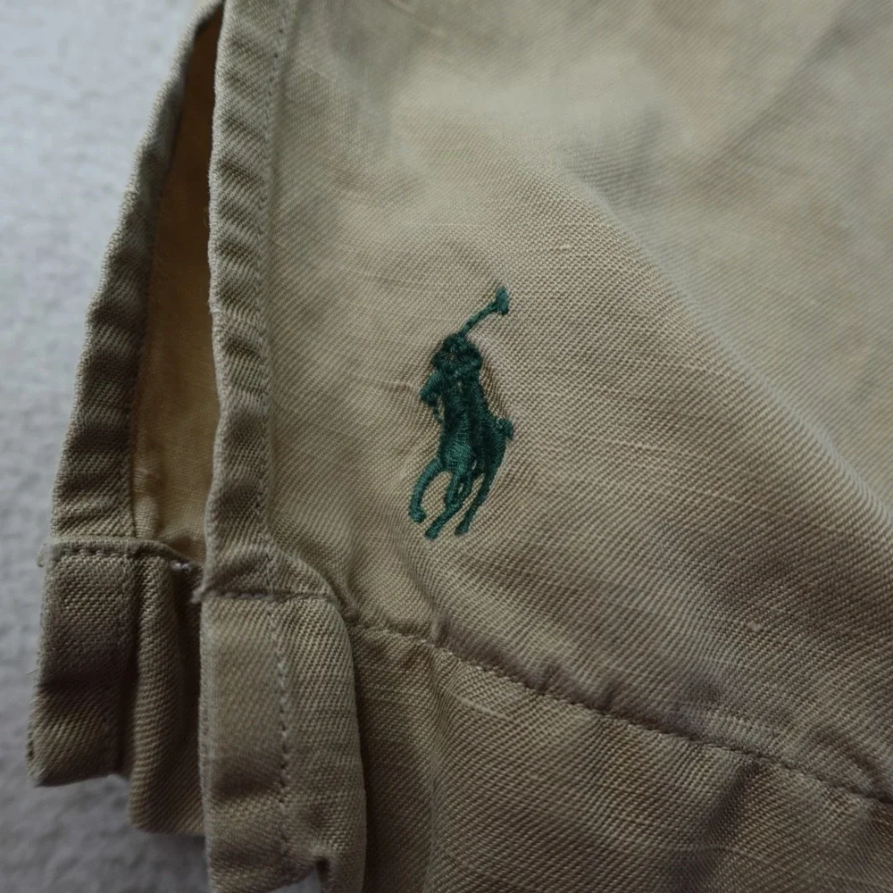 Polo Ralph Lauren Caldwell Shirt Mens XL Beige Silk Linen Camp Collar Button Up